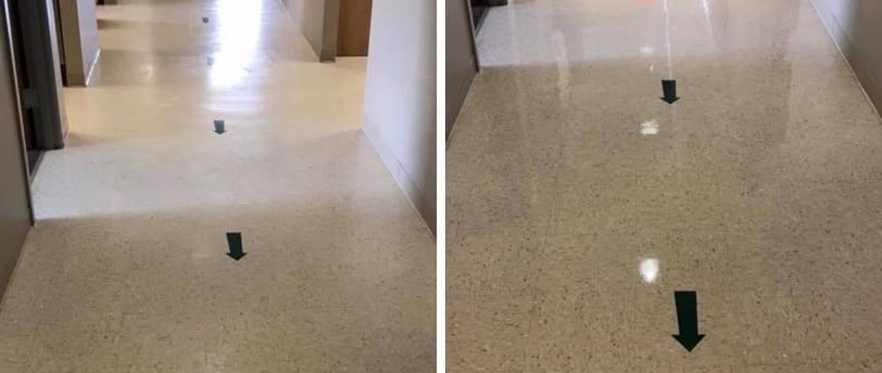 "Before and after picture after we performed our service of stripping floors in Daytona Beach, FL."