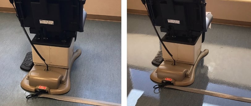 "Before and after picture of a tile refinishing job in Daytona Beach, FL by TEC Floor Services."