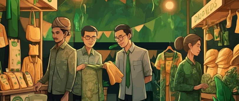 A group of people shopping for fabrics at a local market