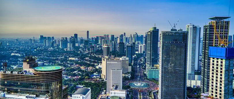 a skyline view of Jakarta with skyscrapers and skyscrapers