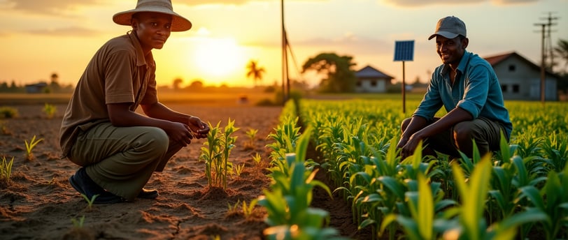 two men in hats and hats are standing in a field
