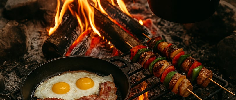 cooking food over a camp fire 