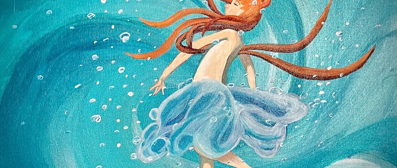 a painting of a woman in a blue dress