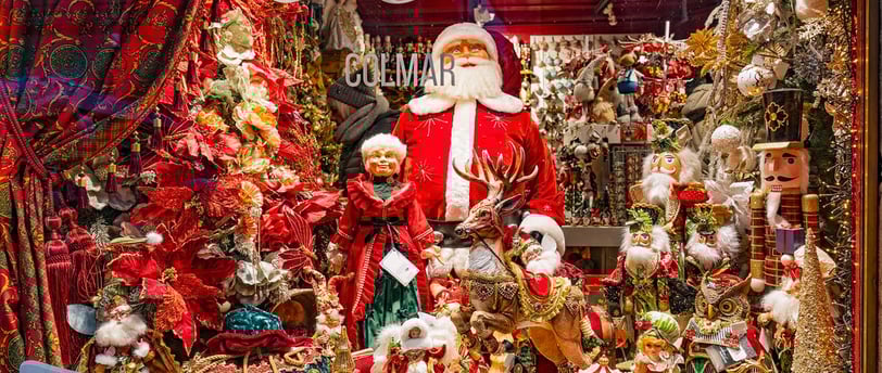 Christmas decorations at a store in Colmar