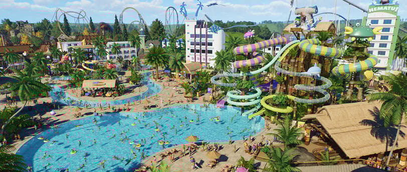 a large water park with a large water slider