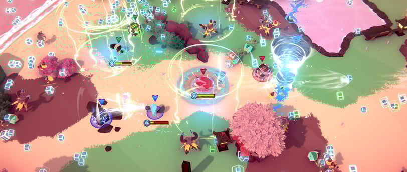 Colorful battle scene in Temtem Swarm with fast-paced creature combat and cooperative action.