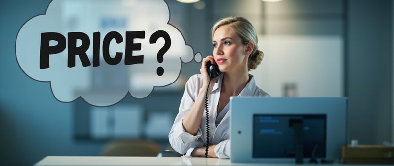 Dental Front-desk staff answering phone call from a patient while answering the price question