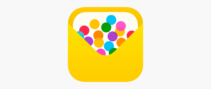 a yellow envelope with balloons floating in the air