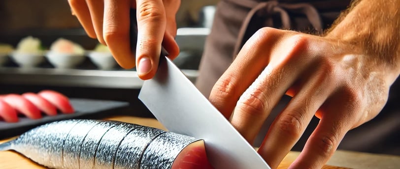a chef is cutting a fish on a cutting board