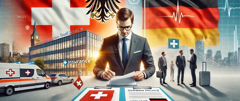 une image illustrant les options d'assurance maladie pour les frontaliers entre la Suisse et l'Allemagne. Elle représente un 