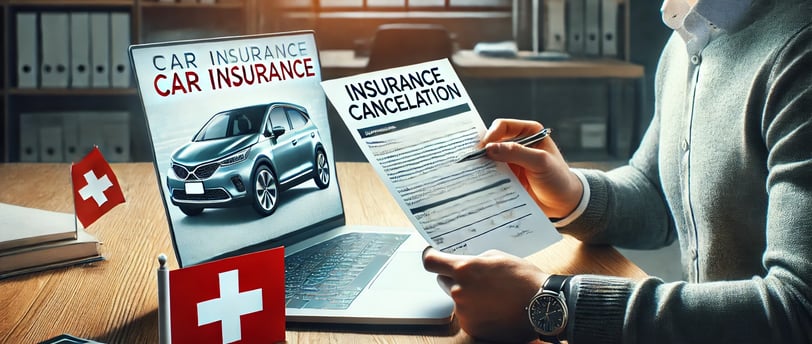 une image réaliste représentant l’annulation d’une assurance auto en Suisse dans un cadre professionnel.