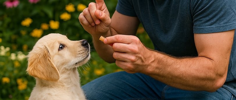 Tutor orientando cão