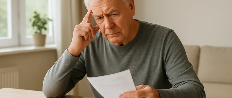 Hombre mayor revisando documentos y calculadora para estimar su pensión de jubilación en 2025