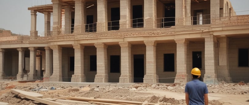 seven construction workers standing on white field