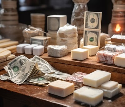 Soap and money on display