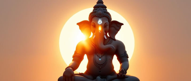 La foto es una una representación íntima y realista de Ganesha en postura de meditación,