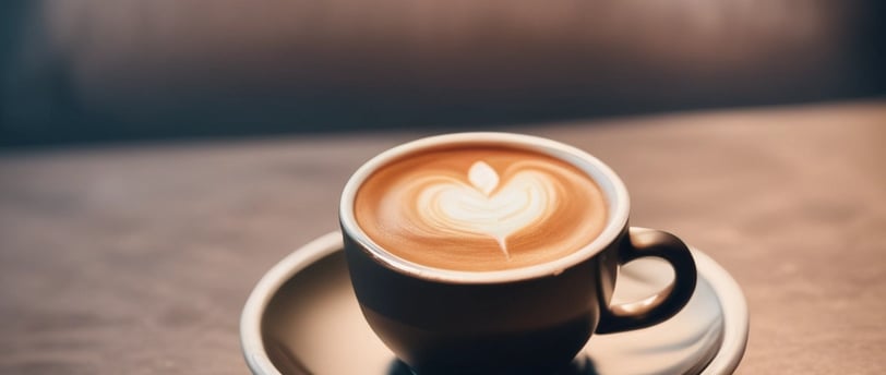 An espresso machine with chrome details and a white coffee cup with the logo 'Costa' placed on a tray. The machine has multiple buttons and a polished surface, reflecting parts of its surroundings.