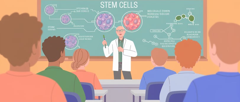 science teacher in front of classroom talking about stem cells