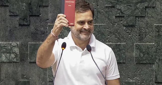 Rahul Gandhi taking oath as a Member of Parliament in June 2024