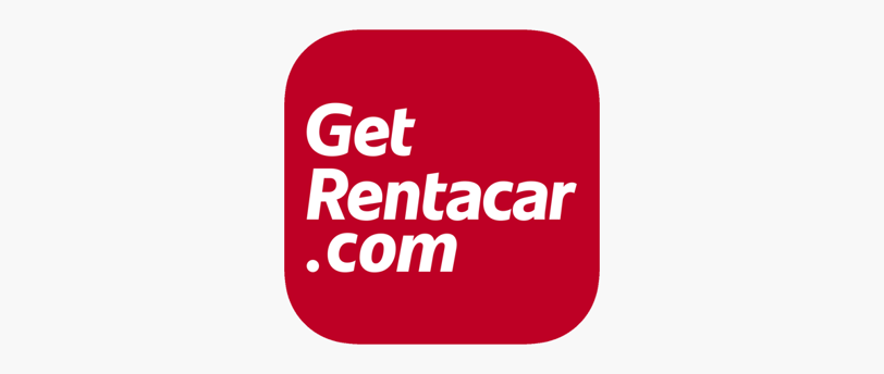 a red and white sign that says get rent a rental car