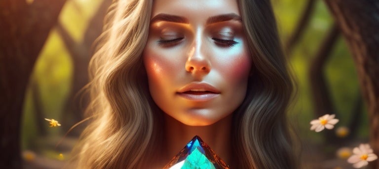 a woman holding a crystal crystal crystal meditating manifestation