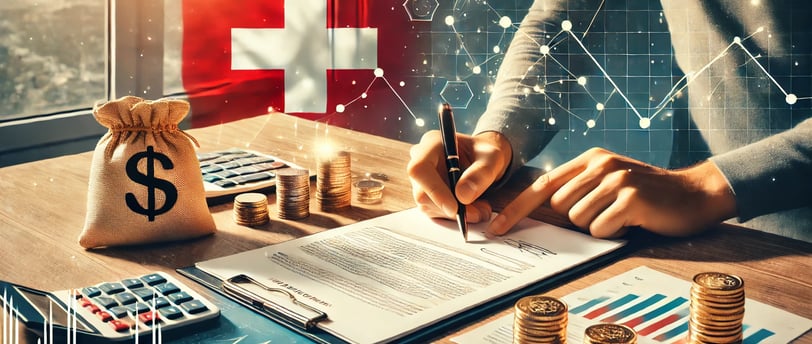 une image illustrant le concept de l'obtention d'un crédit à la consommation en Suisse, avec des éléments visuels représentan