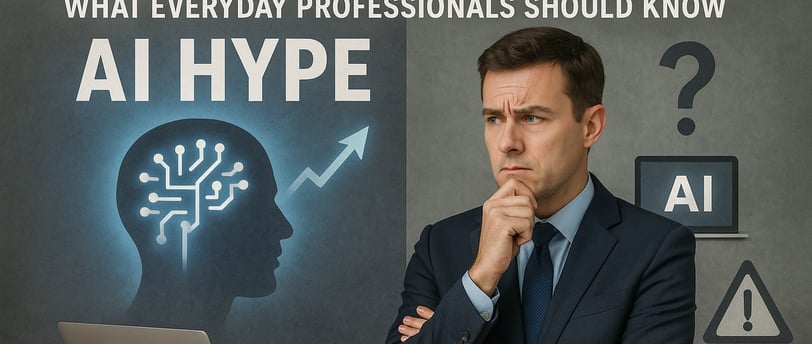 Professional weighs AI promise vs. reality at his laptop.
