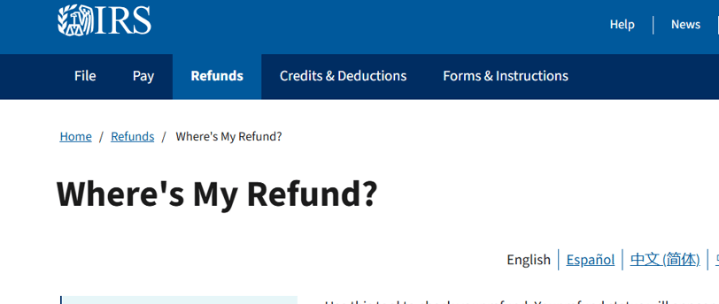 IRS Website to find out status of your tax refund,