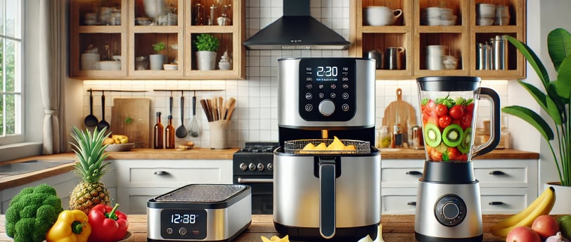 Smart kitchen gadgets for a faster, organized kitchen: air fryer, food chopper,self-cleaning blender