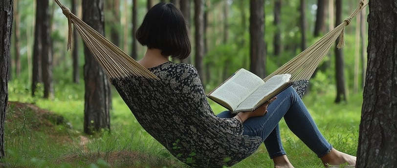 امرأة تقرأ في الخارج للاسترخاء