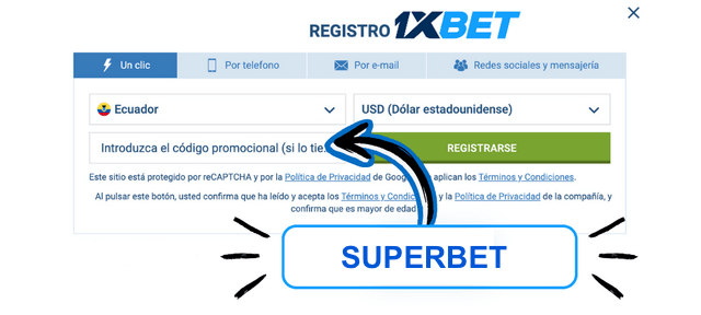 Crear cuenta en 1xbet