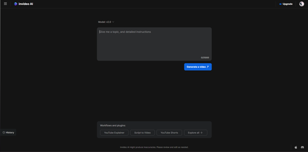 InVideo: Enter text to generate a customized video with AI analysis.