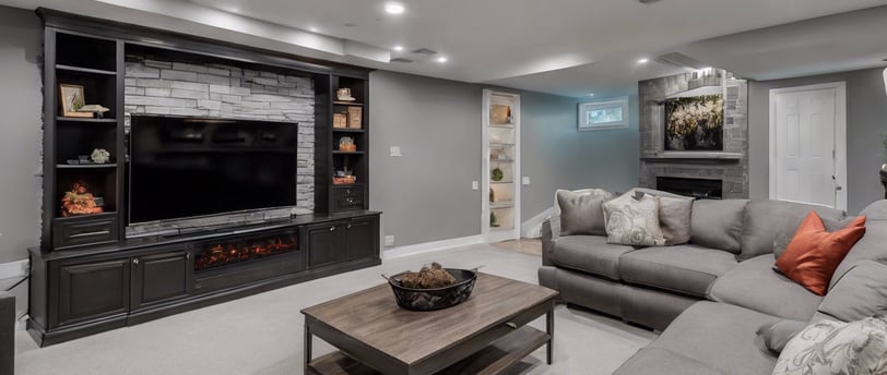 a living room with a couch and a television
