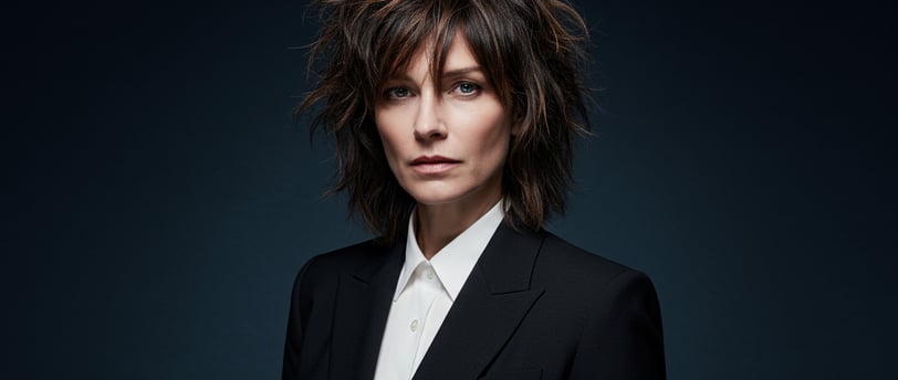 a woman in a suit and tie with a white shirt