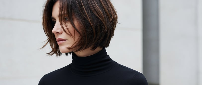 a woman with a black turtle neck top