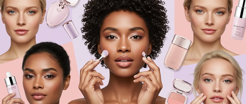 a woman with a lot of makeup and makeup products