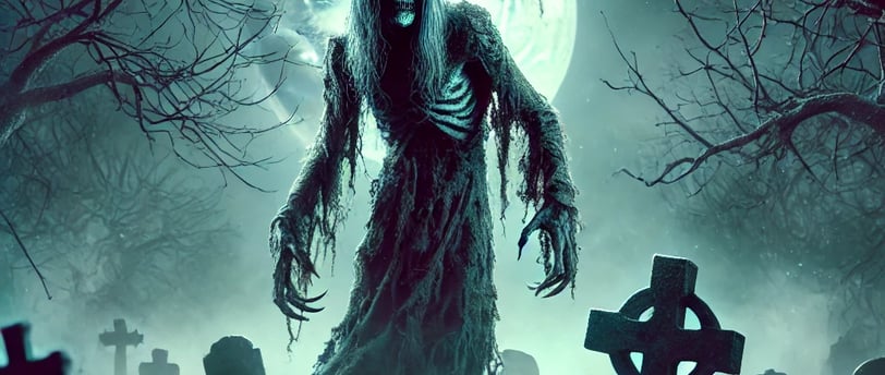 a creepy looking zombie looking zombie looking ghost in a graveyard
