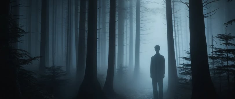 a ghost standing in a forest with a full moon in the background