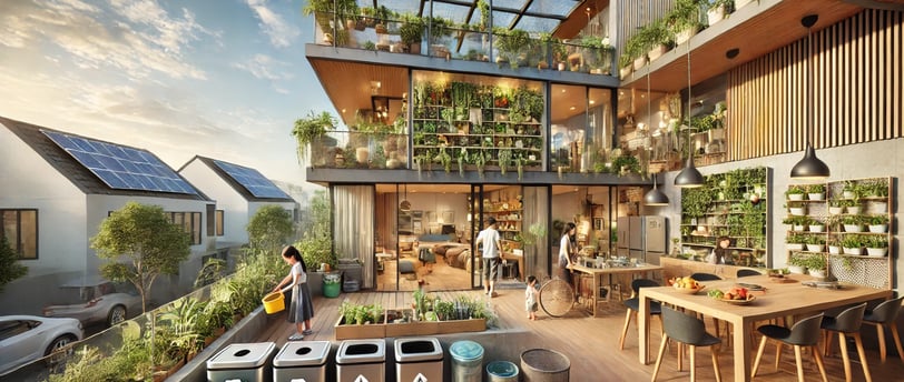 uma ecohome com manejo sustentável de energia, água, resíduos, e produção de alimentos