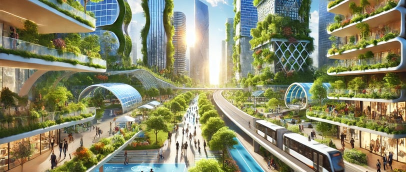 Cidade futurista sustentável, vibrante e acolhedora