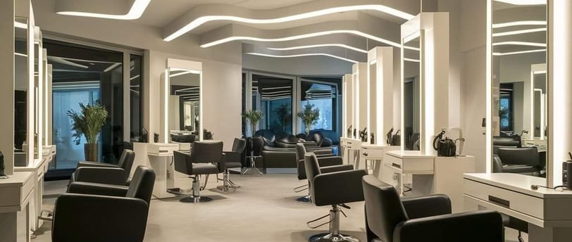 salón de belleza contemporáneo, mobiliario de peluquería de lujo, estaciones de trabajo ergonómicas, sillas de peluquería ele