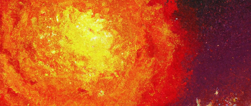 a painting of a red supergiant with a bright orange and yellow sun