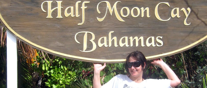 foto da autora na chegada a half moon cay
