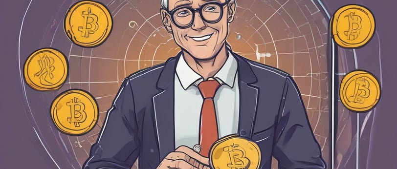 A hand holds a smartphone displaying a cryptocurrency portfolio with various assets including Decentraland, Ethereum, Bitcoin, Algorand, and Polygon. The balance for each asset is shown alongside icons representing each cryptocurrency.