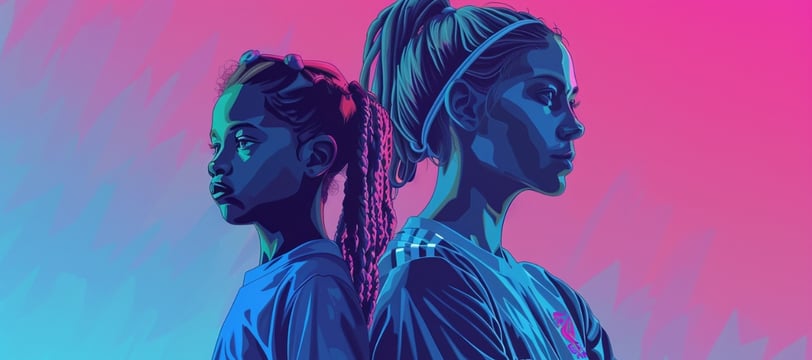 two young women standing back to back to in soccer tshirts