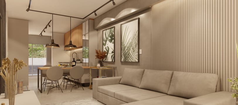 sala de tv e jantar de um apartamento