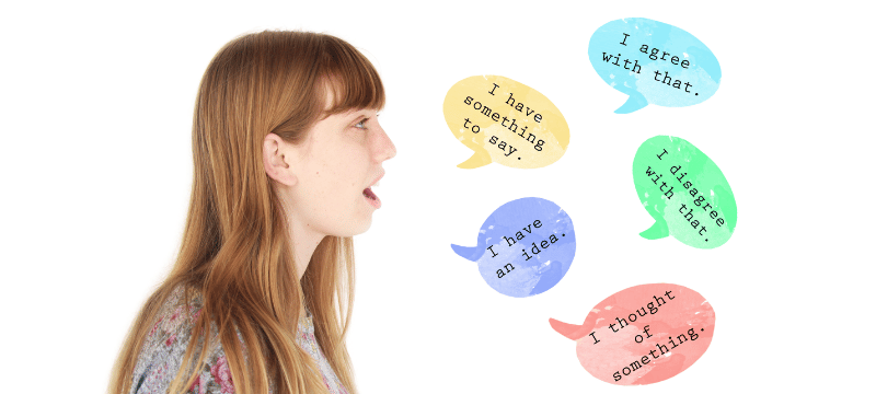 a woman with  speech bubbles