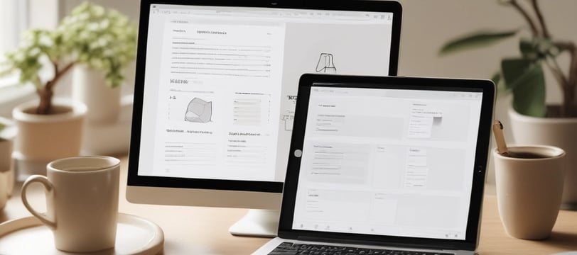 Minimalist digital workspace with a laptop displaying a Notion daily routine template, surrounded by
