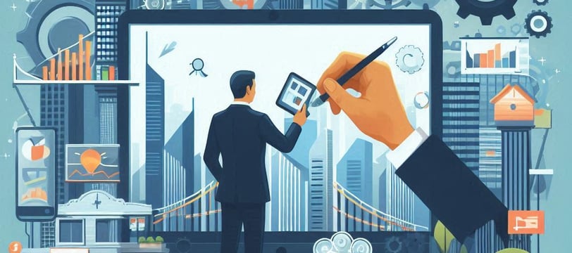 a man in a suit and tie is writing on a tablet