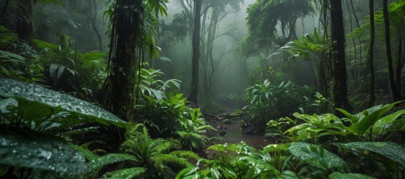 Dark Green Wet Forest Scenery